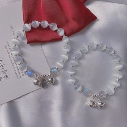 Charm Bracelets Natural Crystal Bracelet Women Opal Moonstone Bell Pendant Handmade Beaded Friendship Jewellery Christmas Gift