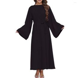 Casual Dresses Chic Maxi Dress Round Neck Soft Texture Waist Tight Pure Colour Traditional Prayer Garment