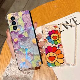 Cell Phone Cases Cute Colourful Flower Oil Painting Blu Ray Glossy Phone Case For Samsung Galaxy Z Fold 3 4 5G Cover Z0324