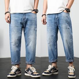 Men's Jeans Baggy Wide Leg Men's Loose Fit Cotton Light Blue Oversize Denim Pants Streetwear Patchwork 2023 Male