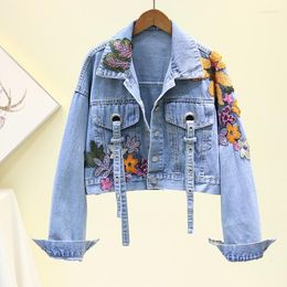 Women's Jackets 2023 Autumn Women's Denim Jacket Embroidered Sequin Jeans Long Sleeve Casual Loose Short Coat Student Streetwear Clothes