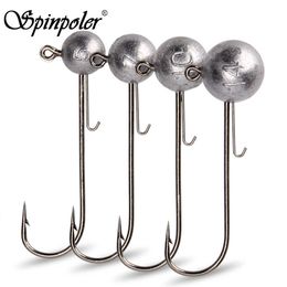 Fishing Hooks Spinpoler Ball Jig Head Extra Long Shank Hook 5g 7g 10g 14g Super Power High Carbon Soft Fishing Lure Worm Fishhook 4pcs/Pack P230317