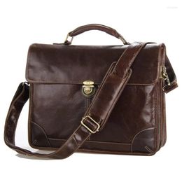 Briefcases Luufan Classic Vintage Leather Men's Chocolate Briefcase Laptop Bag Messenger Handbag 7091C 2023 Design Fashion Style