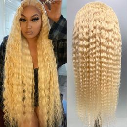 613# Blonde Deep Wave Front Spitze 100% menschliche Perücken für Frauen vor dem Babyhaar zugezogen