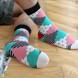 Men's Socks Men's Men Personality Letter Striped Polka Dot Diamond Lattice Harajuku Funny Happy Male Hip Hop Street Style Cotton Sock