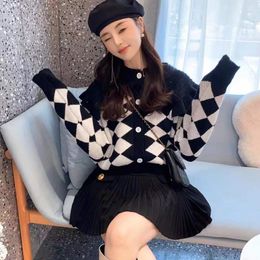 Women's Knits Diamond Navy Neck Sweater Women Autumn And Winter Japanese College Style Single-breasted Knitted Cardigan All-match