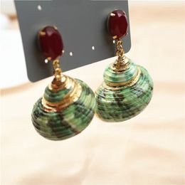 Stud Earrings V067 BIGBING Jewelry Fashion Green Shell Red Crystal Earring Women Wholesale