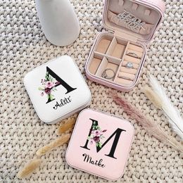 Gift Wrap Custom Jewelry Box Personalized Initial Letter Withe Name Girl Jewellery Case Wedding Gift Bridesmaid Portable Travel Case Gifts 230324