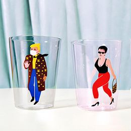 Wine Glasses TingKe Modern Art Couple Series Blonde Male/Modern Female/Male Killer/Female Agent Pattern Heat Resistant Coloured Glass Cup