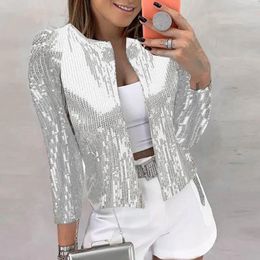 Women's Jackets Fashion Sequin Womens Chic Tops Sparkly Glitter Short Coats Long Sleeve Outwear Office Ladies Cardigan Streetwear