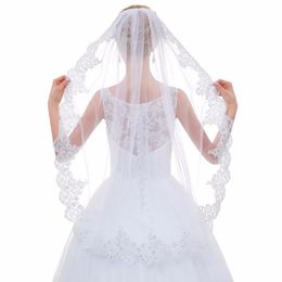 Bridal Veils White Ivory Bling One Layers Applique Lace Veil Wedding With Comb Velos De Novia Accessories