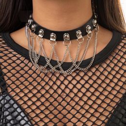 Choker Lacteo Goth Wide Leather Necklace Adjustable Belt Buckle Charm Lace Necklaces Women Jewelry Collar Y2k Accessories