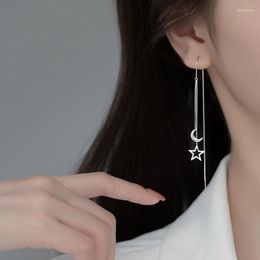 Dangle Earrings Fashion Korean Earring For Women Star Moon Ear Line Tassel Drop Silver Colour Temperament Hanging Trend Jewellery