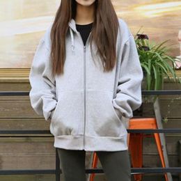 Women's Jackets For Women Plus Size Hooded Fleece Long Sleeve Loose Zip Pockets Solid Jacket Coat Autumn Winter