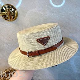 Flat top women delicate straw hat designer mens cap christmas valentines day gift casquette with mini gold plated pin buckle belt creative beach hat PJ066 B23