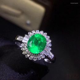 Cluster Rings Luxury All-natural Emerald 1.5 Gem Ring S925 Silver Plated 18 Karat Gold Female Bead Engagement Party