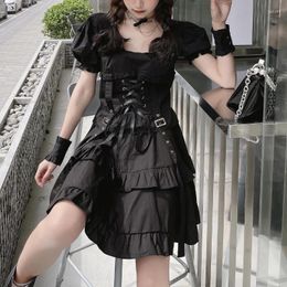 Casual Dresses Summer Women's Gothic Lolita Dress Goth Punk Girl Harajuku Mall Style Bandage Emo Clothes Mini Spring 2023