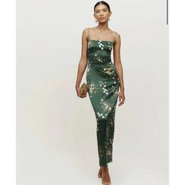 Casual Dresses Vintage Dress Women's Dark Green Print Is Sling High Quality Elegant Banquet Long DressCasual