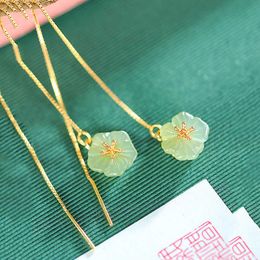 Charm Natural jade plum flower earrings for women Fresh long dangle ear strip new in vintage wedding Jewellery gift for girlfriend Z0323