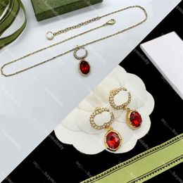 Luxury Ruby Diamond Necklace Jewelry Set New Arrival Round Cut Diamond Gemstones Earrings Women Pendant Necklace Stud Earrings