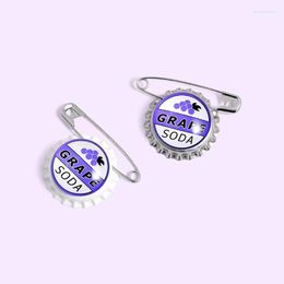 Brooches GRAPE SODA Beer Bottl Creative Cartoon Round Brooch Cut Pin Books Badge Enamel Backpack Lapel Pins Hat Jewellery Gifts For Friends