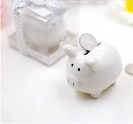 Party Favor Ceramic Mini Piggy Bank in Gift Box with Polka-Dot Bow Coin box for baby shower favors Christening gifts dh9157