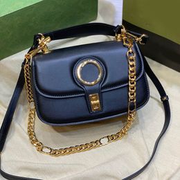 Handheld Messenger Bag Chain Shoulder Bags Women Handbag Cowhide Genuine Leather Gold Hardware Buckle Flap Purse Lady Clutch High Quality Interior Zip Pocket