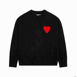 Paris Fashion Mens Designer Amies Knitted Sweater Embroidered Red Heart Solid Colour Big Love Round Neck Sweaters for Men and Women 9lb8