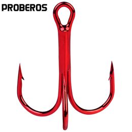 Fishing Hooks 50pc FishHook Proberos Brand Fishing Hook High Carbon Steel Treble Hook Fishing Tackle Round Bent Treble Saltwater Bass 2#-10# P230317