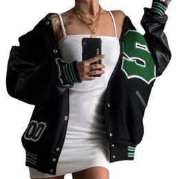 Women's Jackets Women's Baseball Uniform Letter Embroidery Hip Hop Fleece Jacket Leather Autumn And Winter Keep Warm Loose