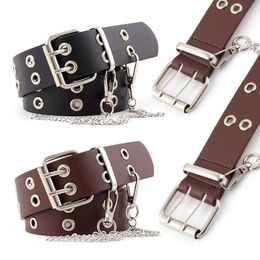 Belts Double Row Hole Women Belt PU Leather Punk Style Buckle Trousers Jeans Decor Chain Classical Buckles Girdle Clothes