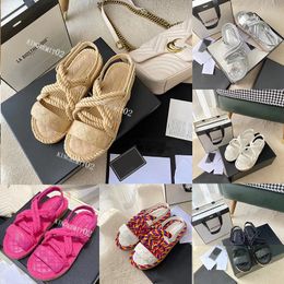 Designer Women Sandals Blade Sandal Platform Slippers Hemp Rope Woven Slides Elegant Simple Material Slipper With Box