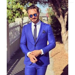 Men's Suits 2023 Fashion Wedding Men Royal Blue Peaked Lapel Business Casual Formal Costume Homme Slim Fit 2Pcs Set Jacket Pants