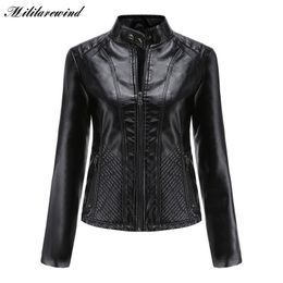 Women's Jackets Faux PU Leather Motorcycle Spring Autumn Women Simple Casual Fashion Coat Female Clothing 230324