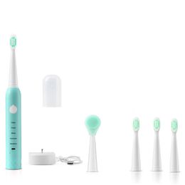 Soft Wool Electric Toothbrush USB Charging Rechargeable Sonic Tooth Brush Waterproof Tooth Cleaner Teeth Whitener With 4Pcs Replacement Head