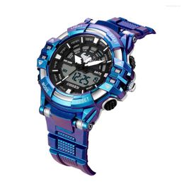 Wristwatches OHSEN Blue Mens Watches Sport Waterproof Quartz Man Women Wristwatch Digital Dual Time Watch Clocks Relogio Masculino 2023