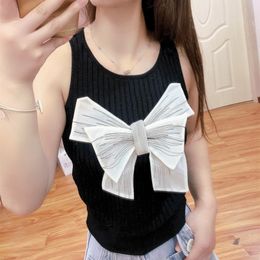 307 2023 Runway Summer Brand SAme Style Sweater Sleevleless White Black Crew Neck Pullover Fashion Clothes High Quality Womens yidou