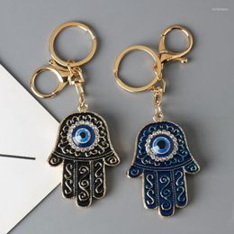 Keychains Evil Eye Hamsa Hand Keychain Hollow Rhinestone Fatima Blue Lucky Pendant Keyring Backpack Key Holder Accessories