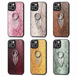 Python Snake Pattern Leather Holder Cases For Samsung S23 Ultra S22 Plus S21 M13 A33 A34 A54 A14 A53 A32 5G A23 A13 4G A04E Finger Ring Magnet Car Bracket Soft TPU Cover