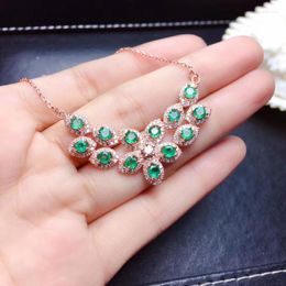 Chains Natural Green Emerald Gem Necklace S925 Silver Gemstone Elegant Row Flower Woman Party Jewellery Gift