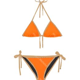 Summer Bikini Set Womens Swimwear Letter Print Ladies Swimsuits Orange Bikinis Plaid Webbing Printed Bathing Suit