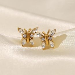 Hoop Earrings Uworld Exquisite Butterfly Stud Delicate Shiny Cubic Zirconia Elegant Golden Metal Texture Kolczyki Jewellery Women Gift