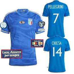 Camisas de futebol da Itália 2023 CARACTERÍSTICAS INSCRIÇÃO PARA GIANLUCA VIALLI DENTRO DO COLO SCAMACCA CHIESA camisas de futebol RASPADORI ESPECIAL kids Maglia HOME AWAY