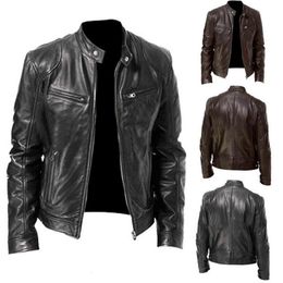 Men's Leather Faux 2023 Spring Autumn PU Jacket Slim Fit Stand Collar Male Antiwind Motorcycle Lapel Diagonal Zipper 230324