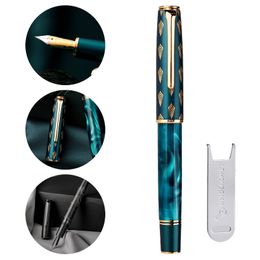 Fountain Pens Hongdian N7 Resin Piston Beautiful Green Gray Peacock Totem Cap EFF 0405mm Smooth Writing Office Gift Ink 230323