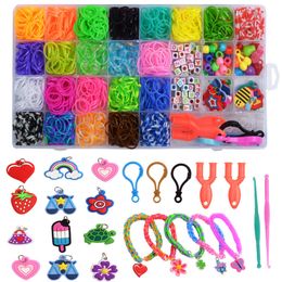 Party Games Crafts 1500 Pieces Colourful Rainbow Rubber Band DIY Handmade Bracelet Tool Kit Beaded Toys For Girls Elastic Craft Toy Christmas Gifts 230324