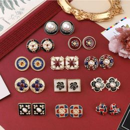 Stud Earrings Vintage Enamel Colorful Dripping Oil Hollow Out Flowers Zircon Charm Metal Studs Earring For Women Jewelry HUANZHI 2023