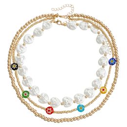 3 Stück/Set handgefertigte Perlen-Anhänger-Halsketten in Liebesform mit Imitationsperlen-Halsband für Damen