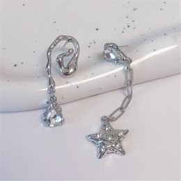 Dangle Earrings Korean Fashion Punk Silver Colour Asymmetry Crystal Star Pendant Drop For Women Hip Hop Cool Jewellery Y2K Accessories