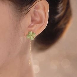 Charm Exquisite Jade Clover Earrings Female Long Tassel Ear Accessories Fashion Silver 925 Ear Line For Women Jewelry Beautiful Gift Z0323